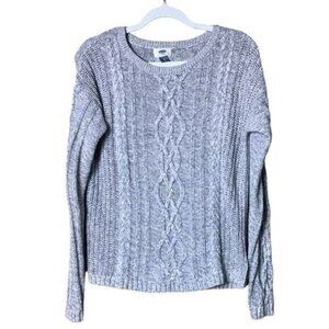 Old Navy Womens Cable Knit Sweater Medium Cottagcore‎ Grey Long Sleeve Ch…